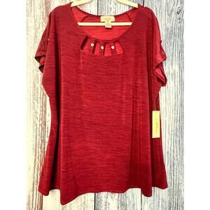 Diana Belle Burgundy Blouse with Cut Out Neckline and Embellishments NWT 3X